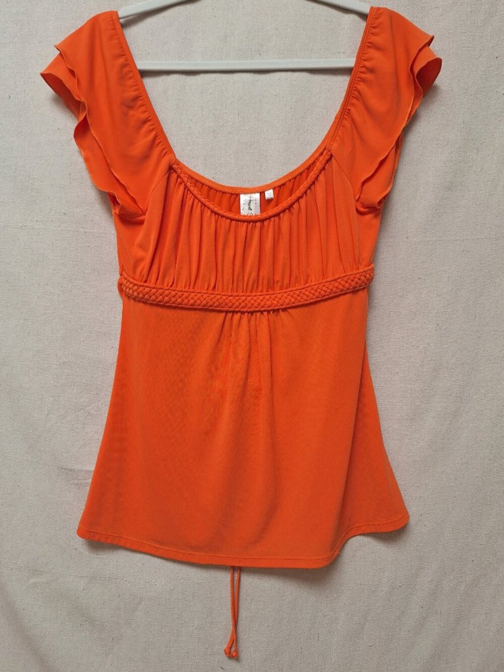 Heart + Soul Orange Babydoll Top M Tie Back Flutter Sleeve Y2K